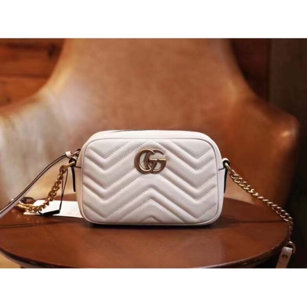 Gucci Women GG Marmont Matelassé Mini Bag White Matelassé Chevron Leather Double G (13)