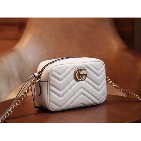 Gucci Women GG Marmont Matelassé Mini Bag White Matelassé Chevron Leather Double G (3)
