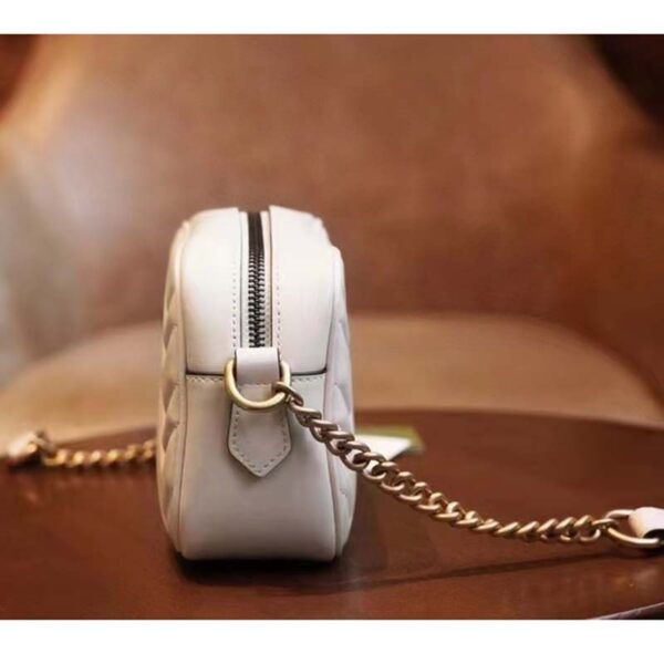 Gucci Women GG Marmont Matelassé Mini Bag White Matelassé Chevron Leather Double G (4)