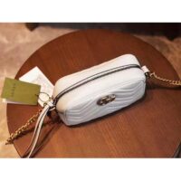 Gucci Women GG Marmont Matelassé Mini Bag White Matelassé Chevron Leather Double G (7)