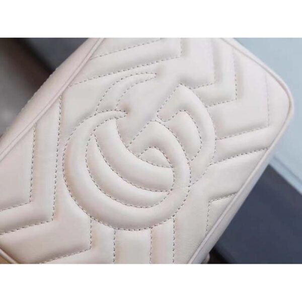 Gucci Women GG Marmont Matelassé Mini Bag White Matelassé Chevron Leather Double G (6)