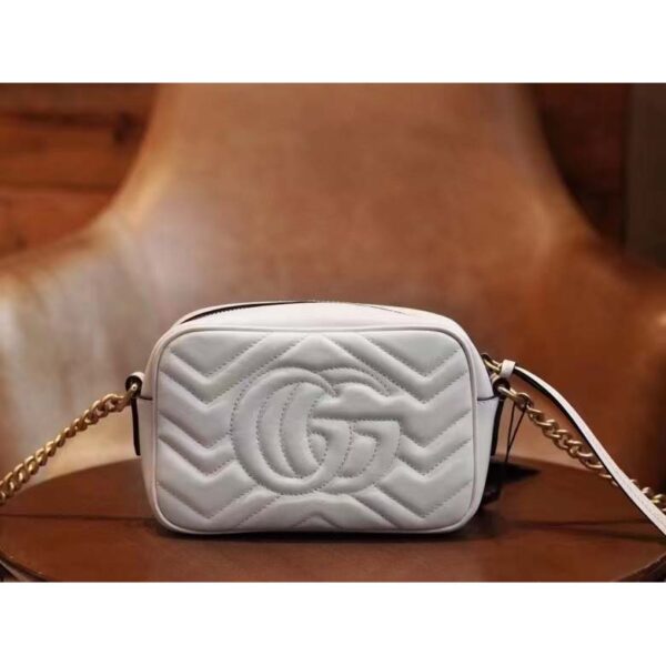 Gucci Women GG Marmont Matelassé Mini Bag White Matelassé Chevron Leather Double G (8)