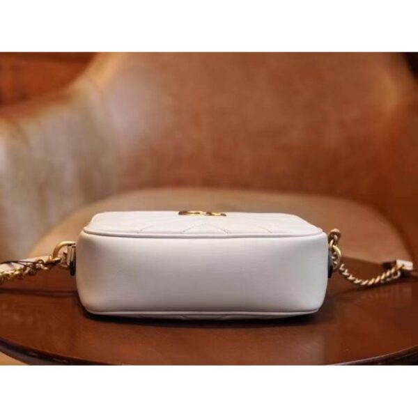 Gucci Women GG Marmont Matelassé Mini Bag White Matelassé Chevron Leather Double G (9)