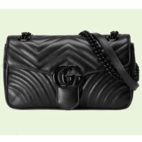 Gucci Women GG Marmont Small Shoulder Bag Black Matelassé Chevron Double G (4)