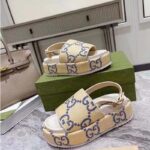 Gucci Women GG Platform Sandal Beige Light Blue GG Raffia Effect Fabric - Bild 3