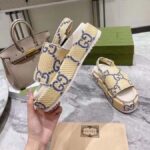 Gucci Women GG Platform Sandal Beige Light Blue GG Raffia Effect Fabric - Bild 7