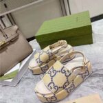 Gucci Women GG Platform Sandal Beige Light Blue GG Raffia Effect Fabric - Bild 5