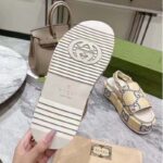Gucci Women GG Platform Sandal Beige Light Blue GG Raffia Effect Fabric - Bild 8