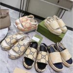 Gucci Women GG Platform Sandal Beige Light Blue GG Raffia Effect Fabric - Bild 10