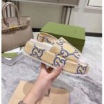 Gucci Women GG Platform Sandal Beige Light Blue GG Raffia Effect Fabric - Bild 6