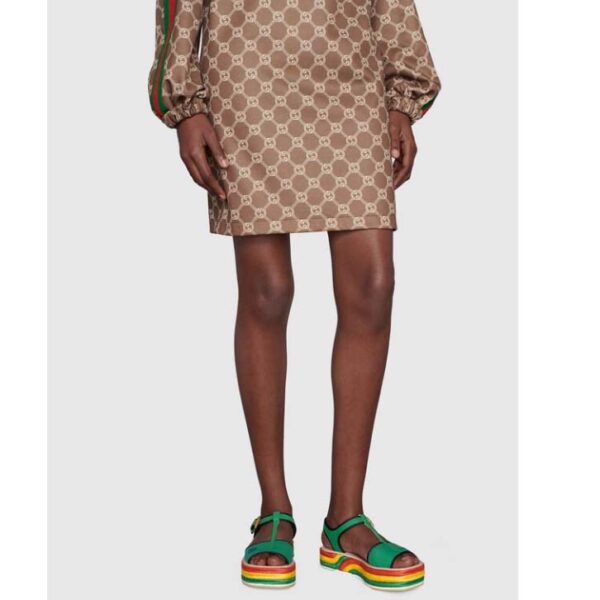 Gucci Women GG Platform Sandals Green Cotton Double G Embroidery 7 Cm Heel (9)