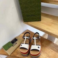 Gucci Women GG Platform Sandals White Cotton Double G Embroidery 7 Cm Heel (4)