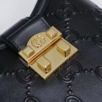 Gucci Women GG Small GG Shoulder Bag Black Debossed Leather Double G (4)