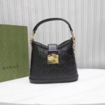 Gucci Women GG Small GG Shoulder Bag Black Debossed Leather Double G - Image 2