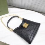 Gucci Women GG Small GG Shoulder Bag Black Debossed Leather Double G - Image 3