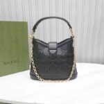 Gucci Women GG Small GG Shoulder Bag Black Debossed Leather Double G - Image 4
