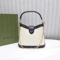 Gucci Women GG Small GG Shoulder Bag White Debossed Leather Double G (7)