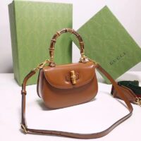 Gucci Women Gucci Bamboo 1947 Small Top Handle Bag Brown Leather Bamboo Hardware (6)