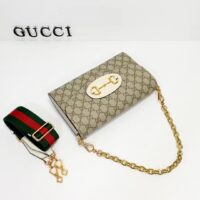 Gucci Women Horsebit 1955 Small Bag Beige Ebony GG Supreme Canvas White Leather (2)