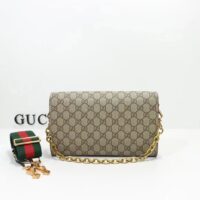 Gucci Women Horsebit 1955 Small Bag Beige Ebony GG Supreme Canvas White Leather (2)