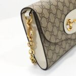 Gucci Women Horsebit 1955 Small Bag Beige Ebony GG Supreme Canvas White Leather - Bild 10