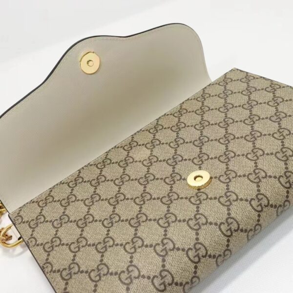 Gucci Women Horsebit 1955 Small Bag Beige Ebony GG Supreme Canvas White Leather (9)