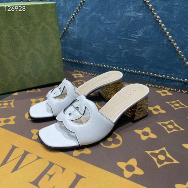 Gucci Women Interlocking G Cut-Out Sandal White Leather Mid-Heel 5 cm Heel (10)
