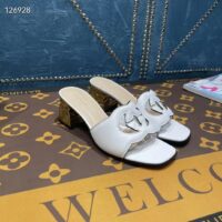 Gucci Women Interlocking G Cut-Out Sandal White Leather Mid-Heel 5 cm Heel (12)