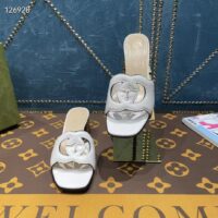 Gucci Women Interlocking G Cut-Out Sandal White Leather Mid-Heel 5 cm Heel (12)