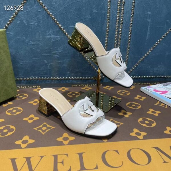 Gucci Women Interlocking G Cut-Out Sandal White Leather Mid-Heel 5 cm Heel (4)