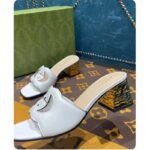 Gucci Women Interlocking G Cut-Out Sandal White Leather Mid-Heel 5 cm Heel - Image 10