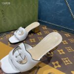 Gucci Women Interlocking G Cut-Out Sandal White Leather Mid-Heel 5 cm Heel - Image 11