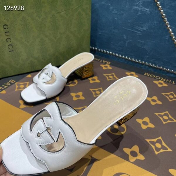 Gucci Women Interlocking G Cut-Out Sandal White Leather Mid-Heel 5 cm Heel (6)