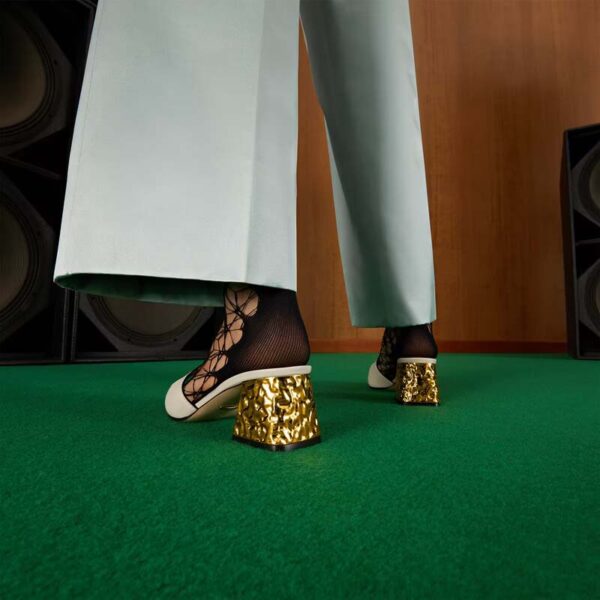 Gucci Women Interlocking G Cut-Out Sandal White Leather Mid-Heel 5 cm Heel