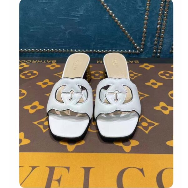 Gucci Women Interlocking G Cut-Out Sandal White Leather Mid-Heel 5 cm Heel (8)