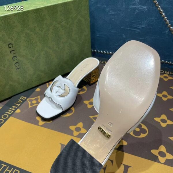 Gucci Women Interlocking G Cut-Out Sandal White Leather Mid-Heel 5 cm Heel (9)