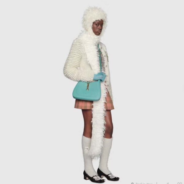 Gucci Women Jackie 1961 Small Shoulder Bag Light Blue Leather (13)