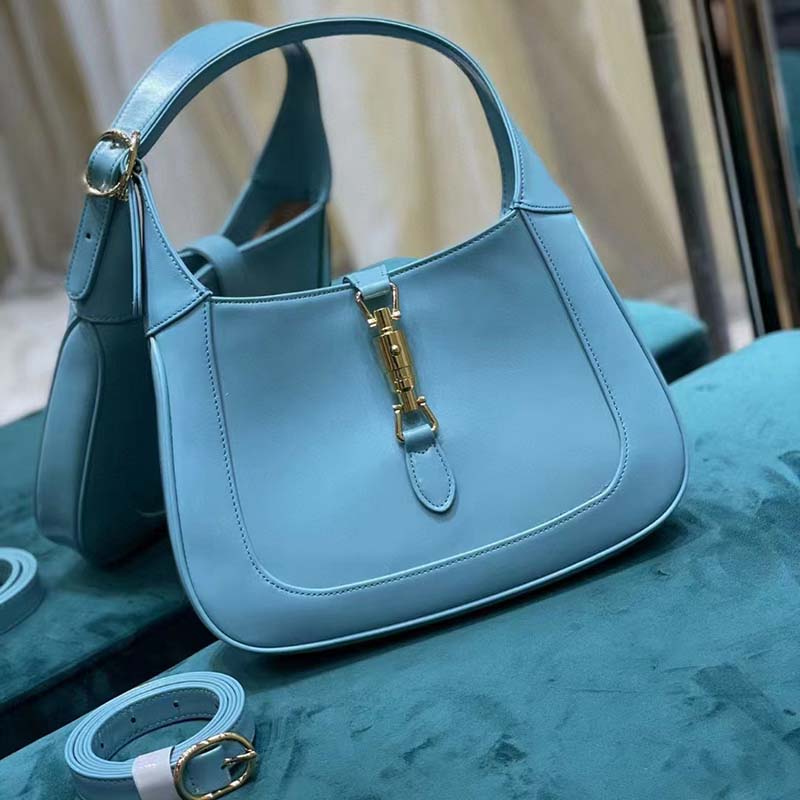 Gucci Women Jackie 1961 Small Shoulder Bag Light Blue Leather - LULUX
