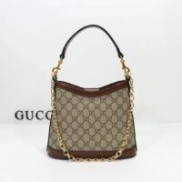 Gucci Women Large Shoulder Bag Interlocking G Beige Ebony GG Supreme Canvas (1)