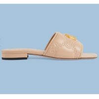 Gucci Women Matelassé Slide Sandal Beige GG Matelassé Leather Square Toe Flat (9)