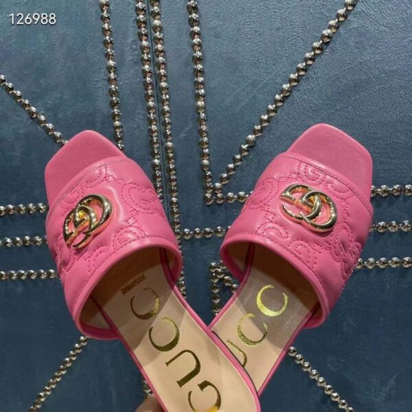 Gucci Women Matelassé Slide Sandal Pink GG Matelassé Leather Square Toe Flat (3)