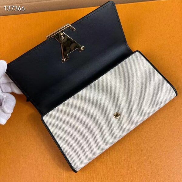 Louis Vuitton LV Unisex Capucines Wallet Natural Black Canvas Cowhide Leather (7)