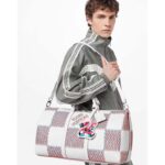 Louis Vuitton LV Unisex Keepall 50B White Damier Spray Cowhide Leather Textile Lining - immagine 11