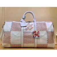 Louis Vuitton LV Unisex Keepall 50B White Damier Spray Cowhide Leather Textile Lining (2)