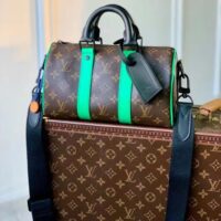 Louis Vuitton LV Unisex Keepall Bandoulière 25 Brown Green Monogram Macassar Coated Canvas (14)