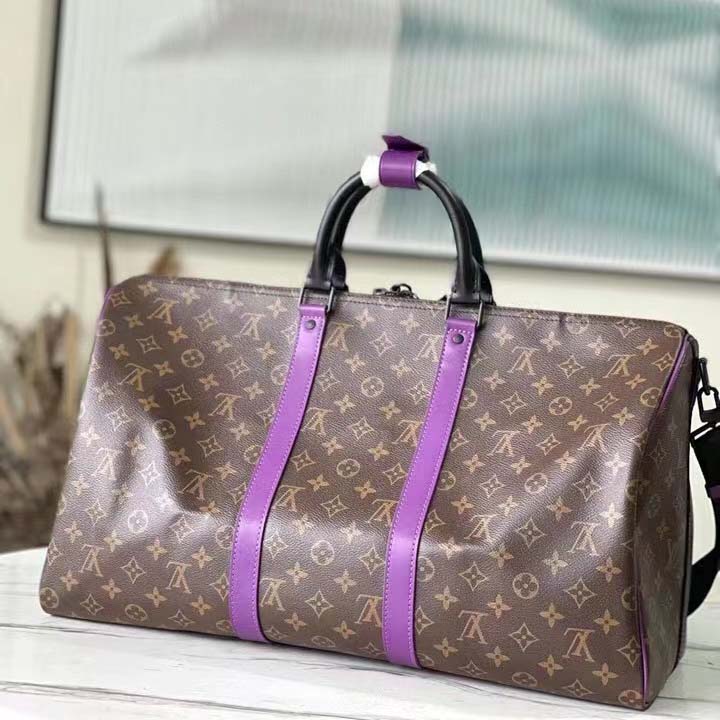 Louis Vuitton Monogram Macassar Keepall 50 Bandouliere Purple – DAC