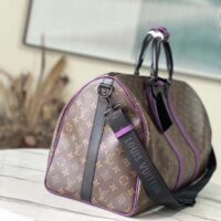 Louis Vuitton LV Unisex Keepall Bandoulière 50 Travel Bag Purple Monogram Coated Canvas (7)