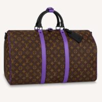 Louis Vuitton LV Unisex Keepall Bandoulière 50 Travel Bag Purple Monogram Coated Canvas (7)