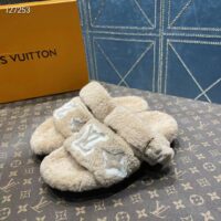 Louis Vuitton LV Unisex Paseo Flat Comfort Mule Beige Shearling Monogram Flowers (10)