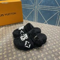 Louis Vuitton LV Unisex Paseo Flat Comfort Mule Black Shearling Monogram Flowers (10)